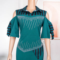 Elegant African Dresses for Women Short Sleeve Africa Clothing Plus Size Office Lady Party Dress Dashiki Ankara Outfits Robe