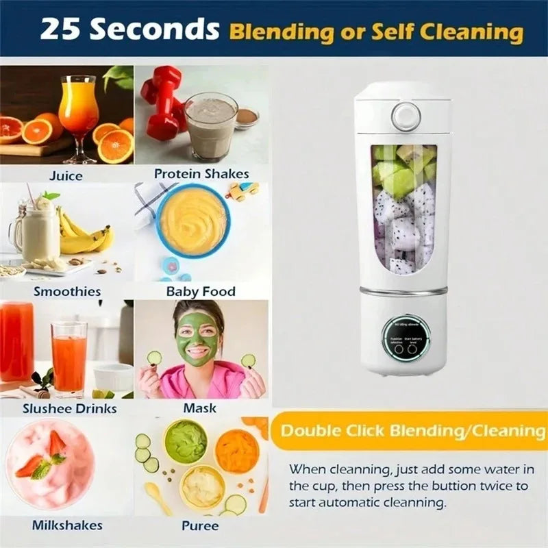 Showlu Smart General portable USB blender juicer bottle with transparent container and black lid, ready for blending on the go.