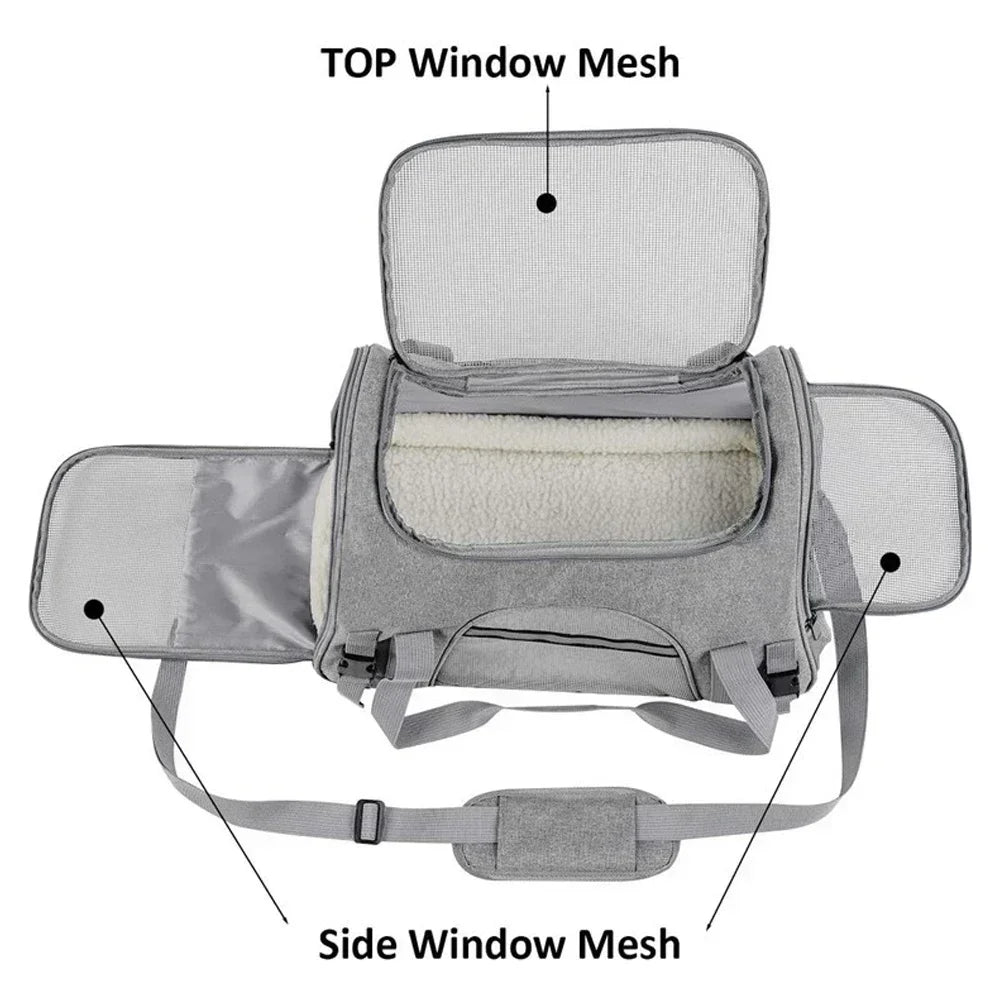 Showlu breathable dog carrier backpack with cushion, designed for comfortable travel with small pets.