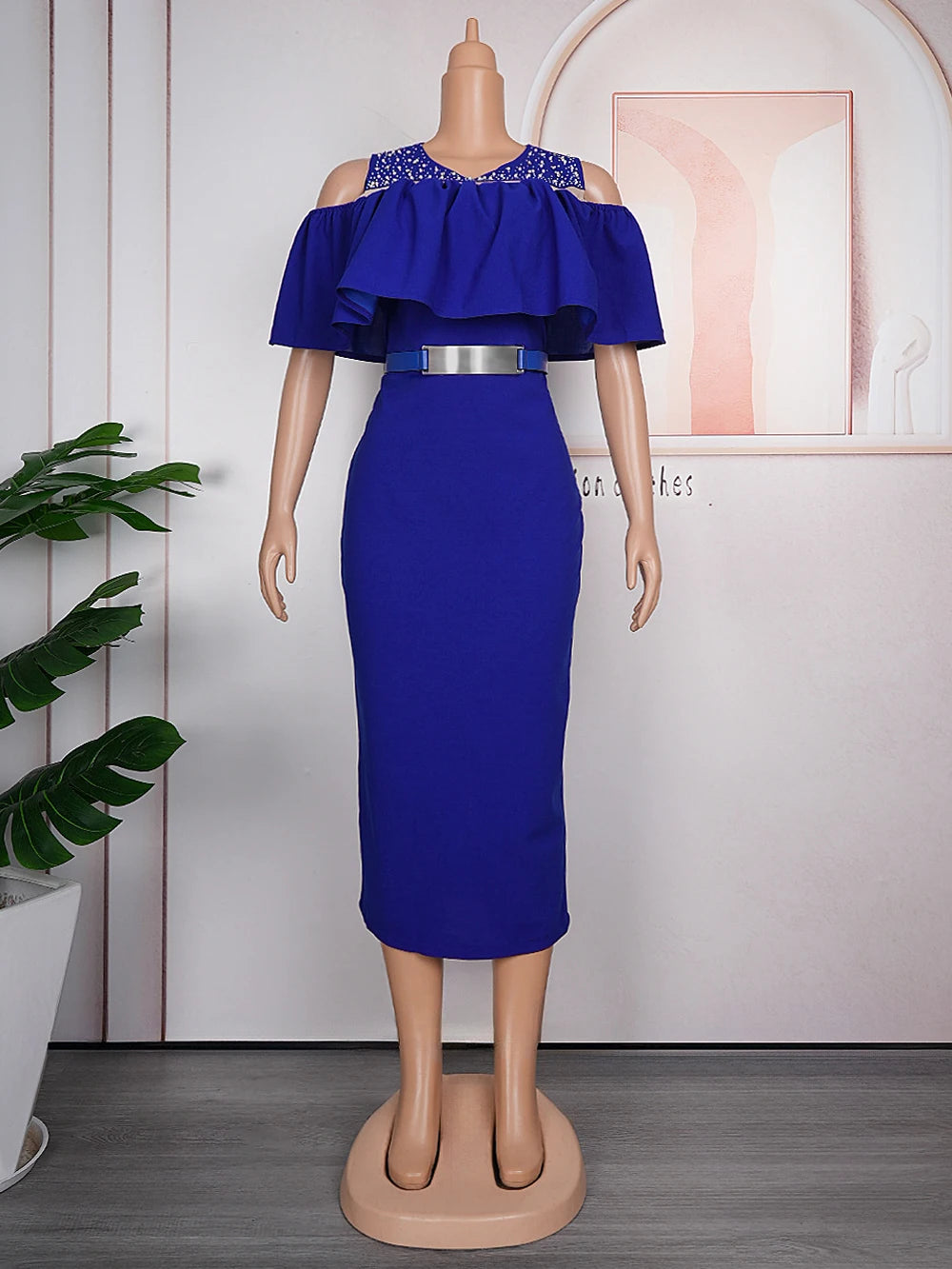 Showlu Fashion Spring 2025 women's African-inspired short sleeve ruffle bodycon evening dress with elegant design for parties and weddings