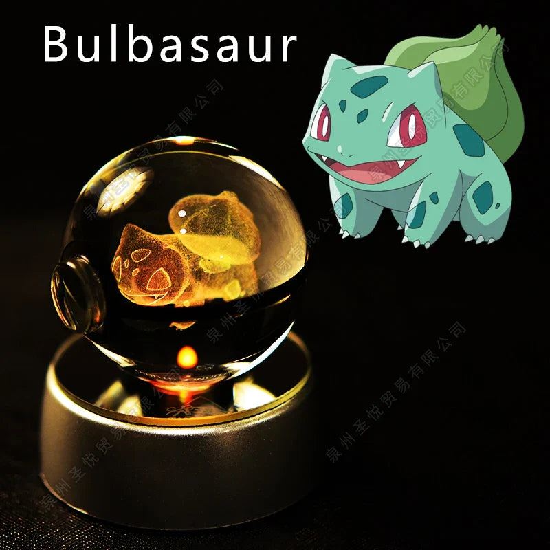 Pokemon 3D crystal ball night light by Miniso, LED glass Pokeball lamp with vibrant colors and detailed design.