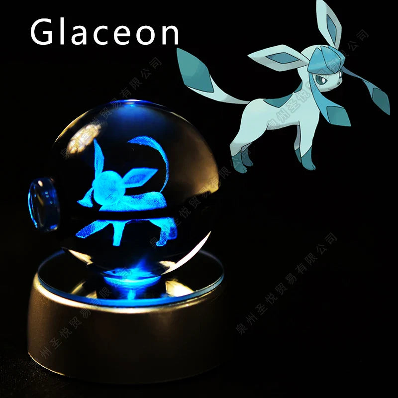 Miniso Pokemon 3D crystal ball night light featuring a glass Pokeball LED lamp with detailed Pokemon design.