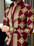 Men's long sleeve shirt with 3D clover print and collar, showcasing high-quality casual pattern from Showlu Fashion Store.
