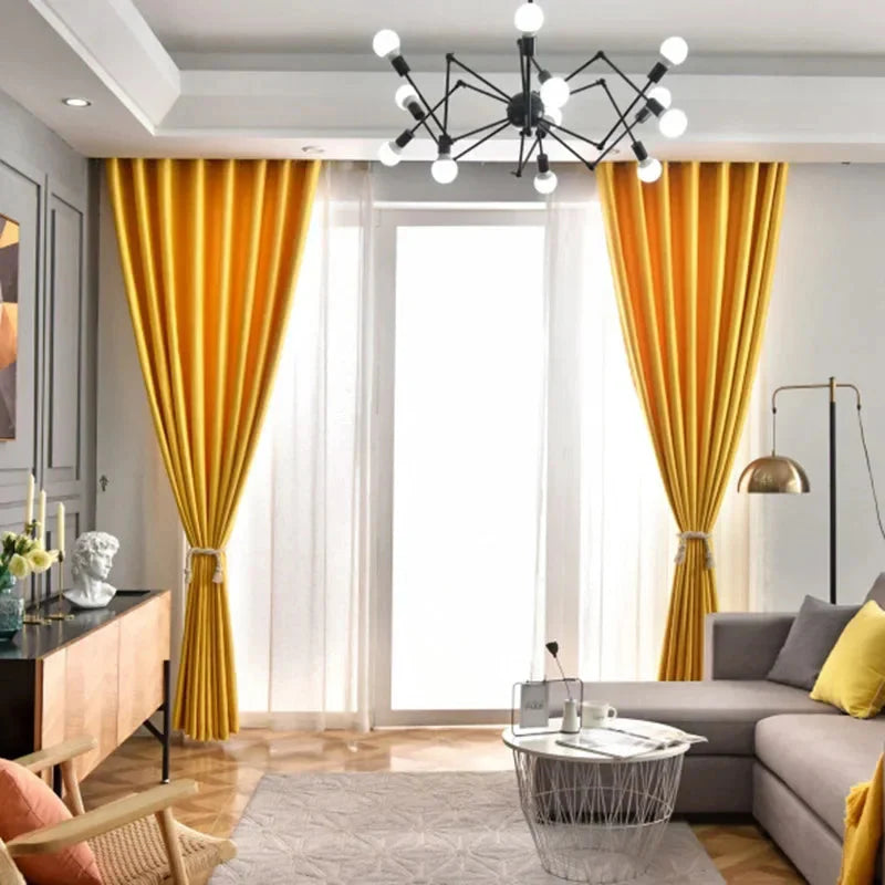 Black Ant modern yellow blackout curtains with thick sheer window drapes, designed for stylish and functional window coverage.