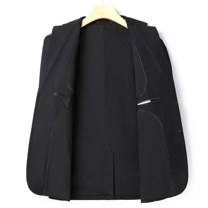 Elegant 8XL men's Italian-style slim solid color blazer and pants suit, suitable for business, weddings, and formal occasions.