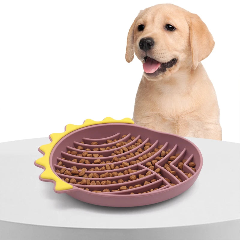 Showlu Fashion Store silicone dog slow food bowl with anti-slip base, designed for feeding, training, and preventing knockovers.
