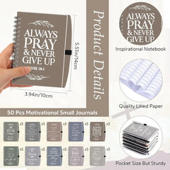 A set of fifty small spiral-bound notebooks featuring various inspirational Bible verses.