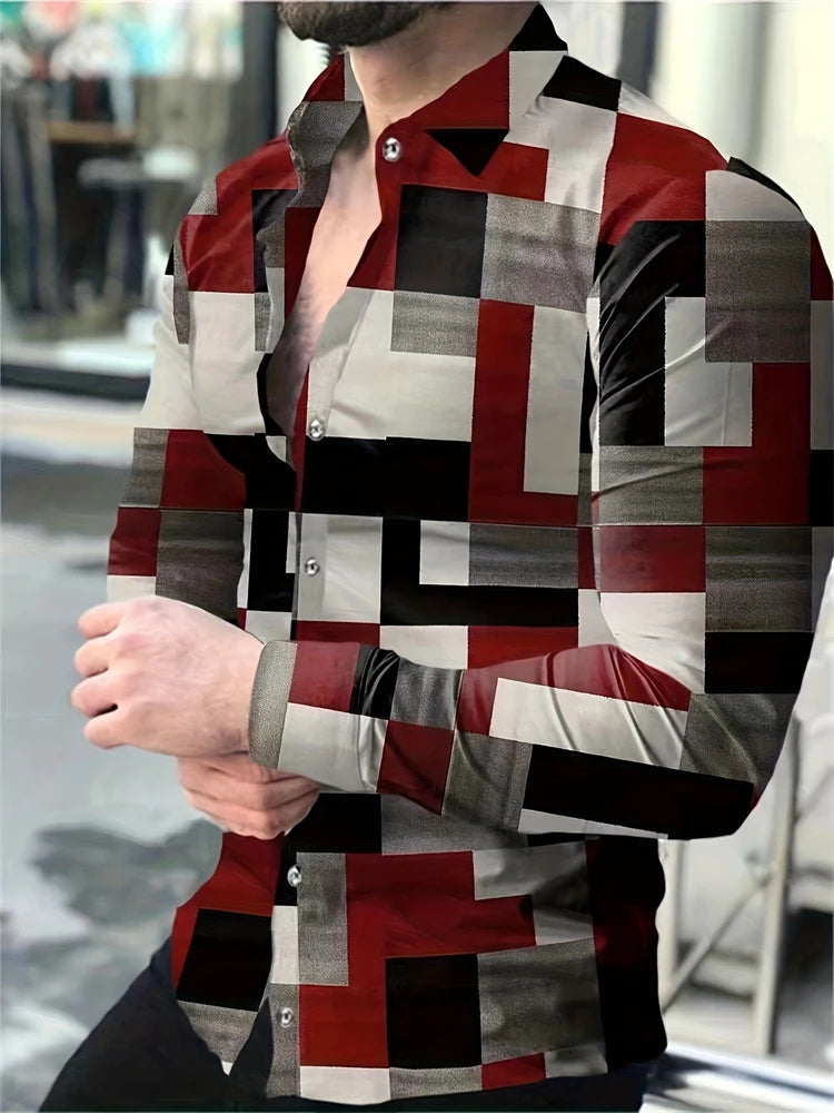 Men's plaid printed long sleeve casual shirt by Showlu Fashion, stylish social and party wear for 2025.