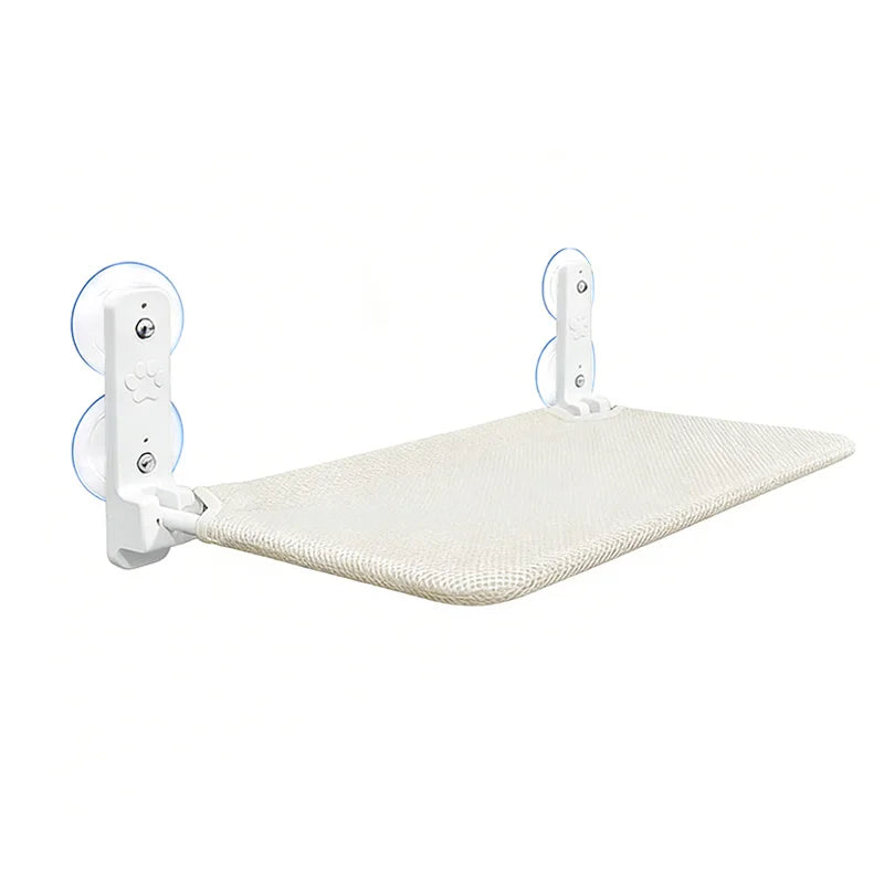 Showlu Metal Cat Window Perch with suction cups, sturdy pet hammock supporting up to 15kg, designed for feline relaxation.