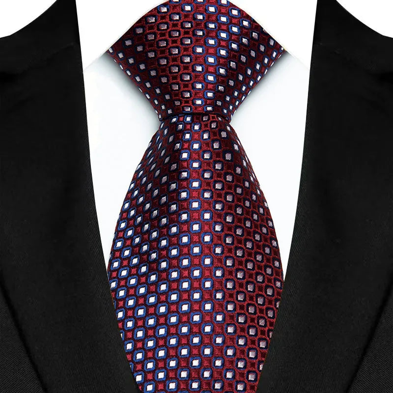 Purple men's necktie with floral plaid jacquard weave, featuring color stripes, suitable for business, wedding, or formal events.