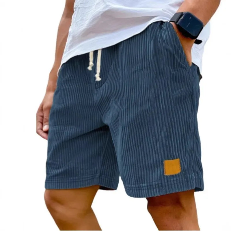 Men's retro corduroy casual shorts by Showlu Fashion, solid color, relaxed fit, suitable for casual and streetwear styles