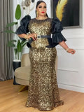 Luxury plus size African evening gown by ARTTY·FASHION with sequins, elegant party dress with intricate details and vibrant design.