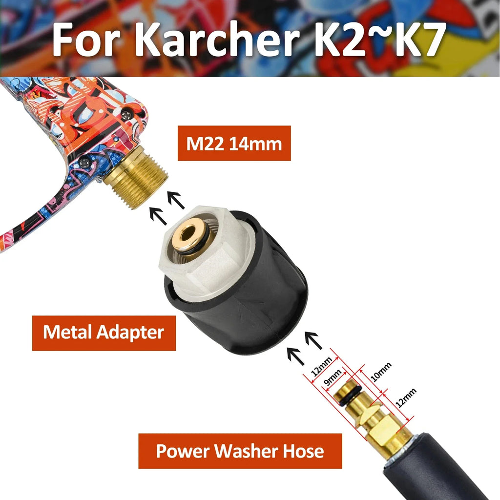 Showlu Smart General pressure washer foam gun attached to a hose, ready for washing vehicles or surfaces with foam cleaning.