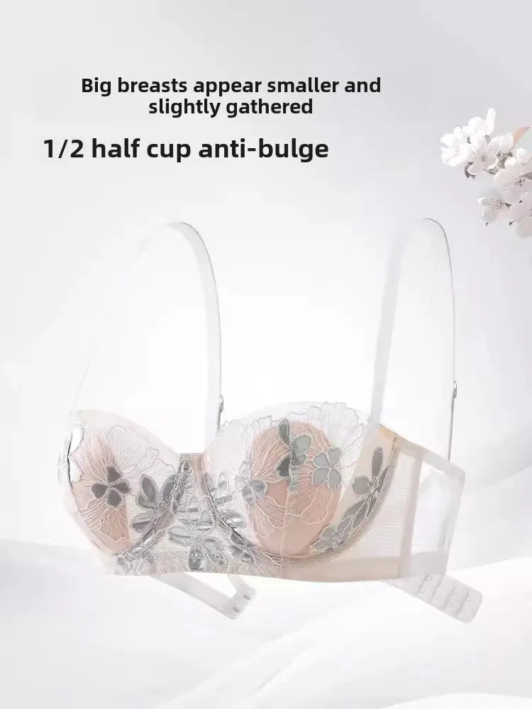 Sexy embroidery bra set by SHOWLU FASHION STORE with ultra-thin soft underwire lingerie, featuring intricate embroidery and delicate design.