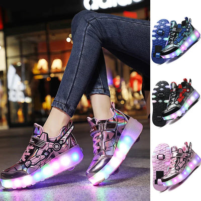 Showlu Fashion Children's Flashing Roller Skates – Lighted Outdoor Sneakers