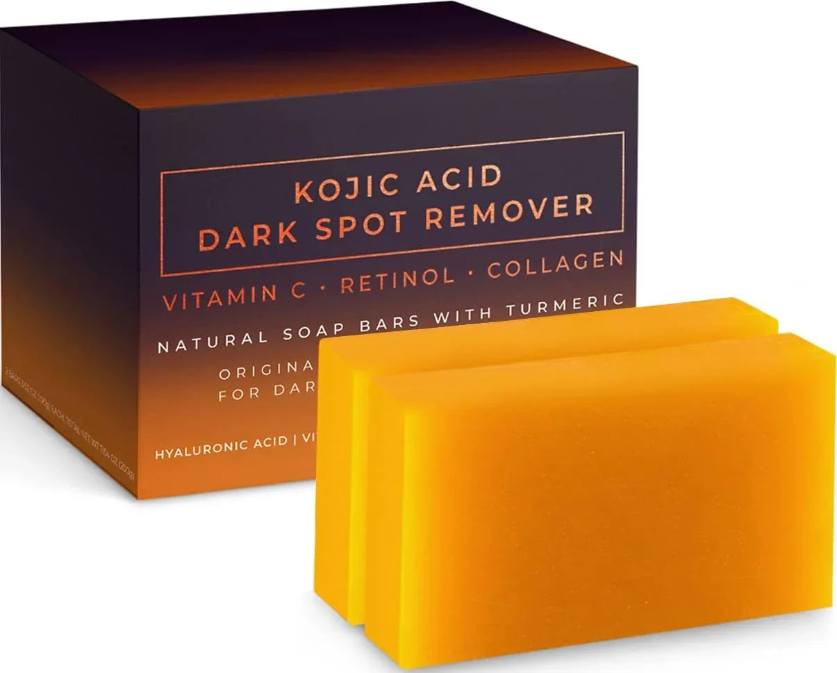 Handmade Kojic Acid whitening soap for dark spot removal, deep cleansing, moisturizing, and brightening skin.