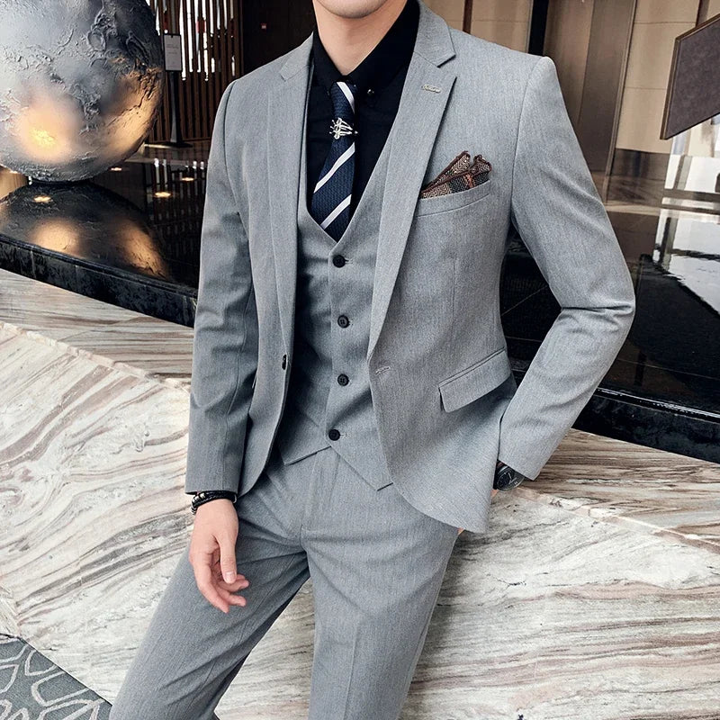 S-7XL (Jacket+Vest+Pants) Fashion Boutique Lattice Formal Business Mens Suit 3Pcs Set Groom Wedding Dress Plaid Suit Show Stage SHOWLU FASHION STORE