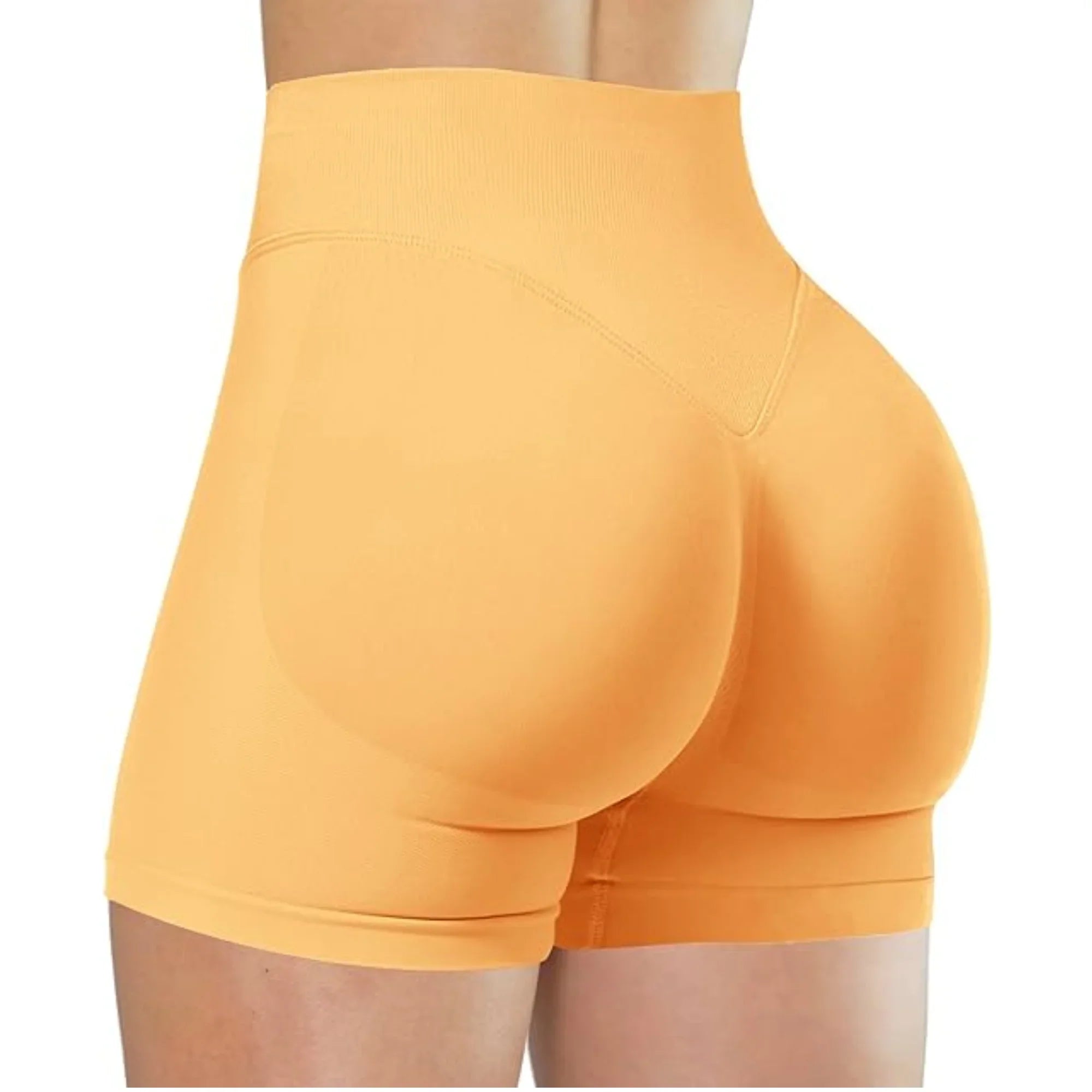 High waisted women's yoga shorts made of nylon and spandex, designed for running and active wear by MEHEOL.