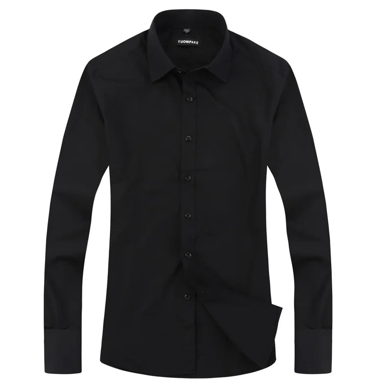 Men's slim fit long sleeve solid color dress shirt with French cufflinks, formal business shirt by Showlu Fashion Store