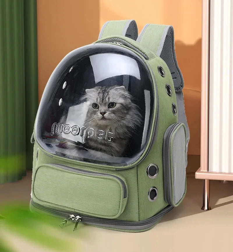 Breathable transparent Showlu Fashion Booteely cat carrier backpack with adjustable straps and mesh panels for easy travel.