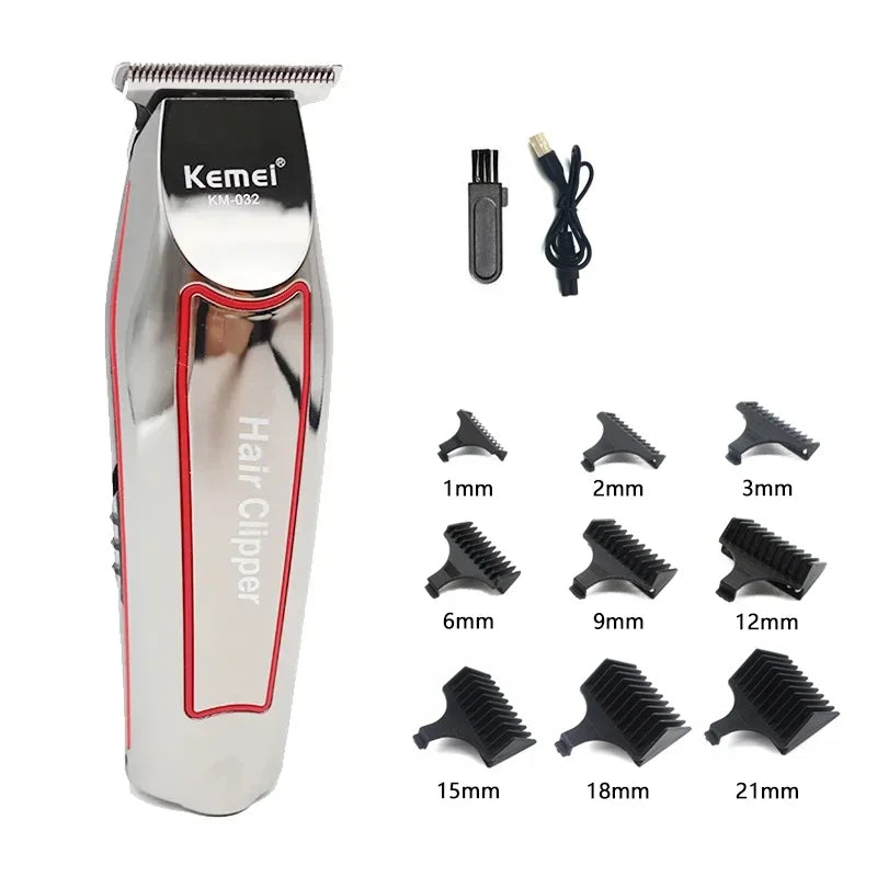 Showlu Smart KM-032 electric beard trimmer kit with silver hair clipper, featuring adjustable blades and ergonomic design.