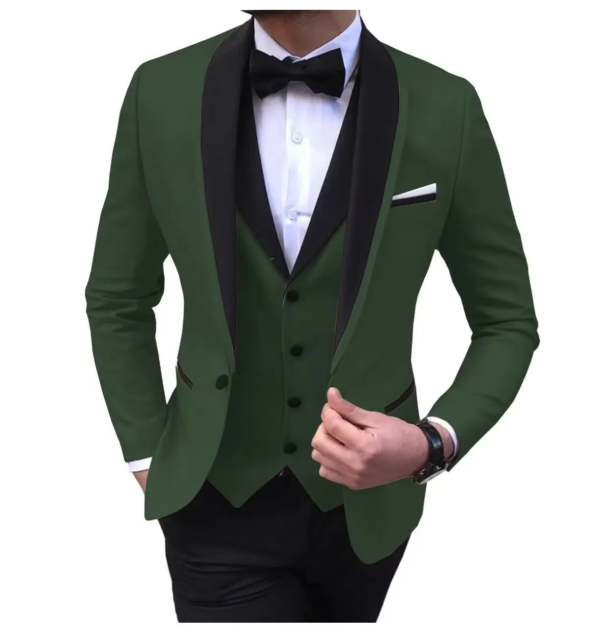 SHOWLU Men's 3-Piece Slim Fit Wedding Suit with wool blend tuxedo jacket, vest, and trousers, tailored for formal occasions.