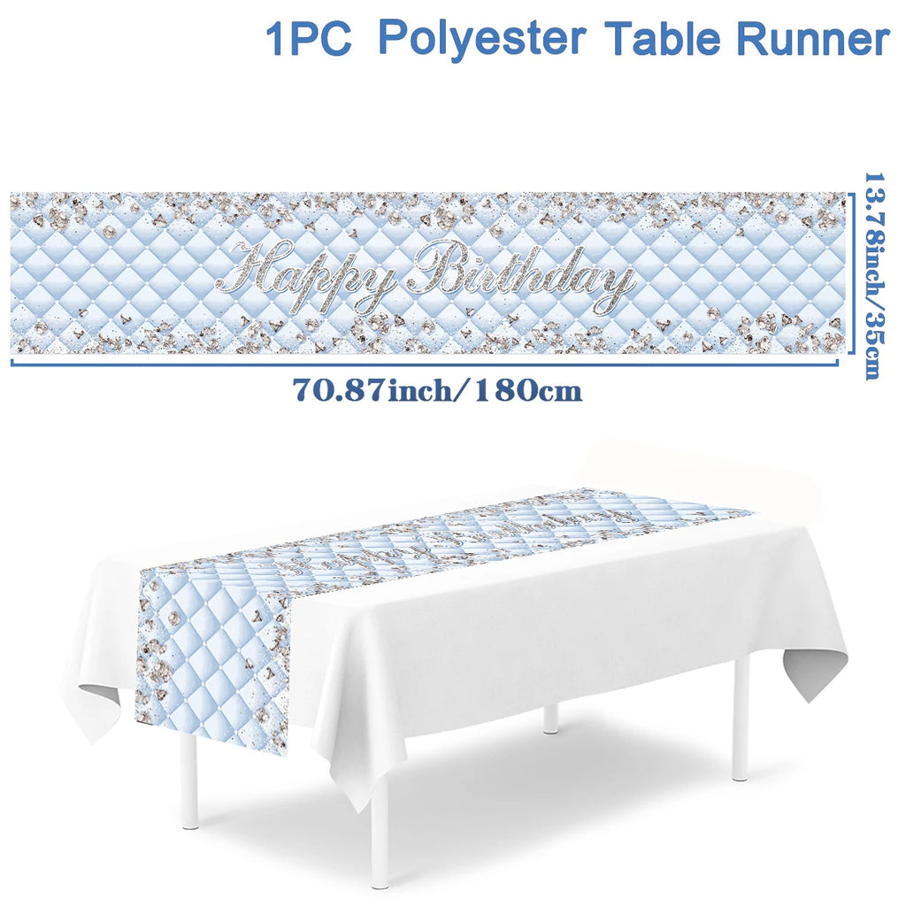 Black gold birthday table runner and tablecloth for anniversary or party decor, ideal for home or adult celebrations.