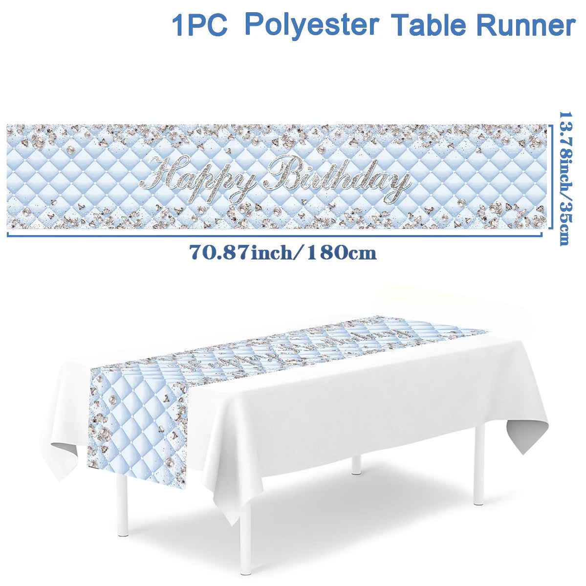 Black gold birthday table runner and tablecloth for anniversary or party decor, ideal for home or adult celebrations.