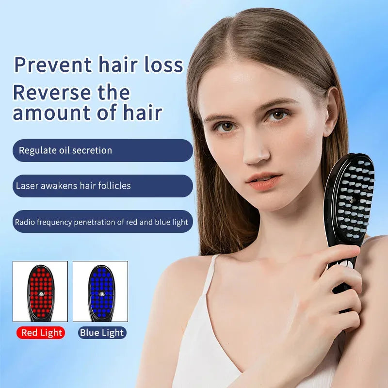 Showlu Smart laser hair growth comb with red and blue light therapy, handheld massager for stimulating hair follicles.