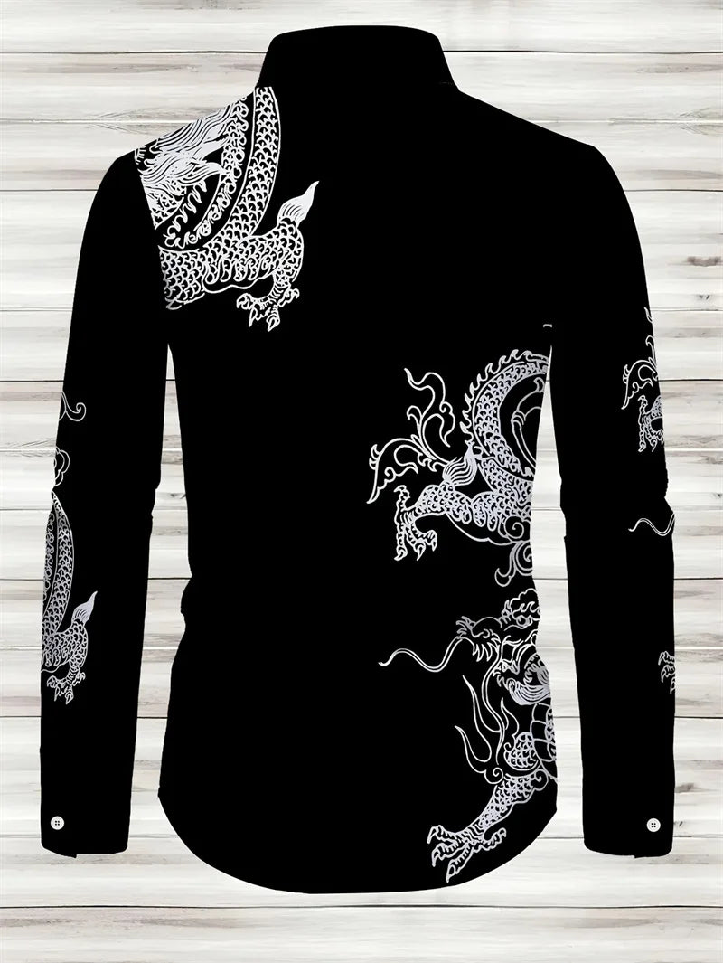 Men's casual street printed long sleeve shirt with collar, perfect for spring and autumn, by Showlu Fashion Store.