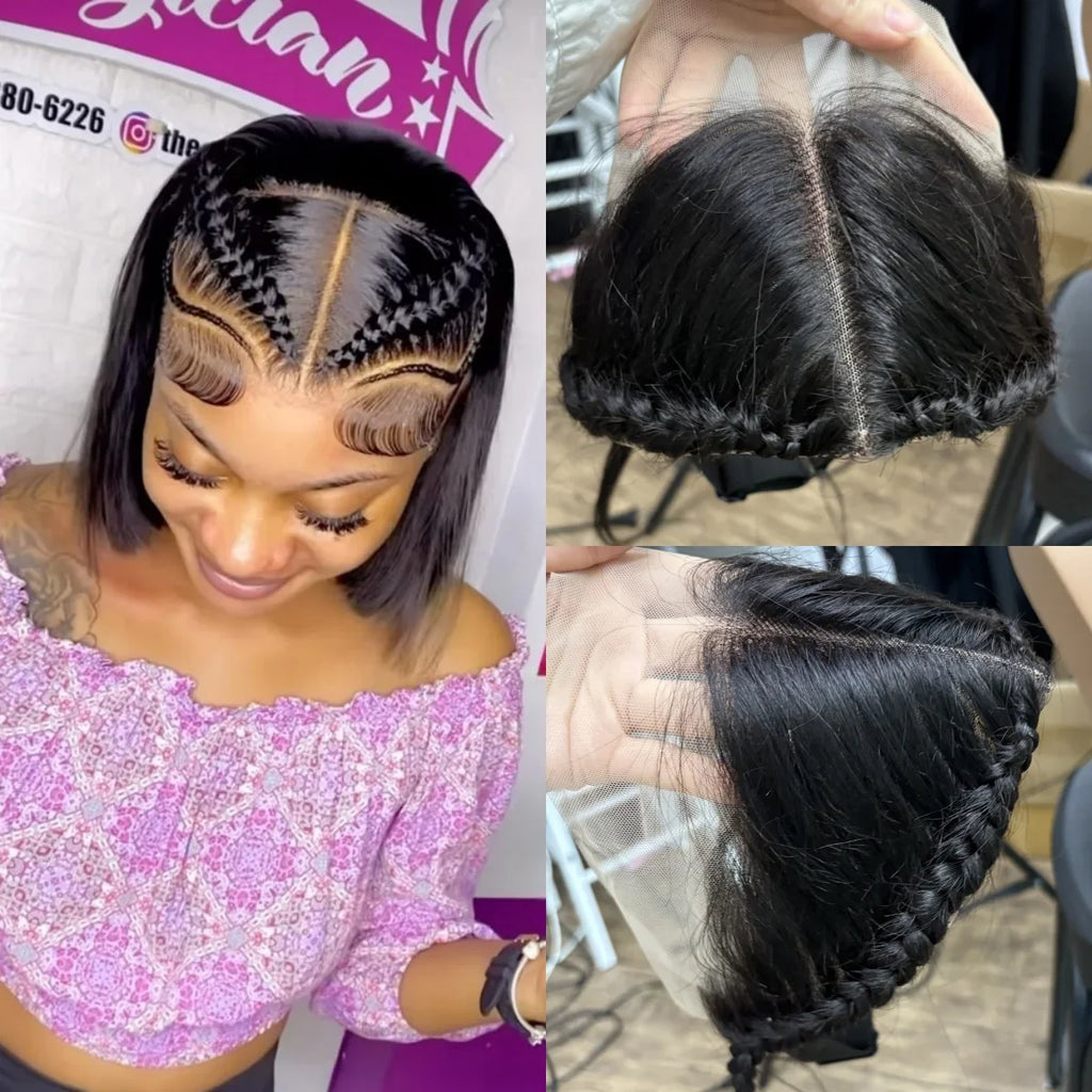 Brazilian Remy hair lace frontal, 13x4 transparent lace, 10-inch braided wig by SHOWLU FASHION STORE, natural hair detailing