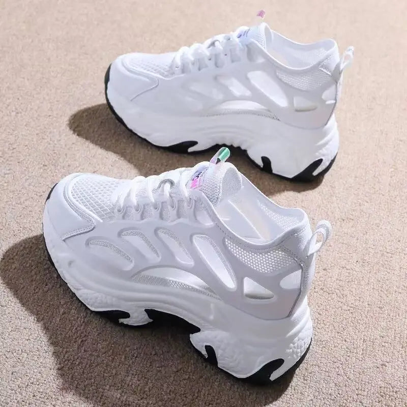 Women's breathable white mesh platform shoes by Showlu Fashion, stylish, comfortable, and elegant for a fashionable look.
