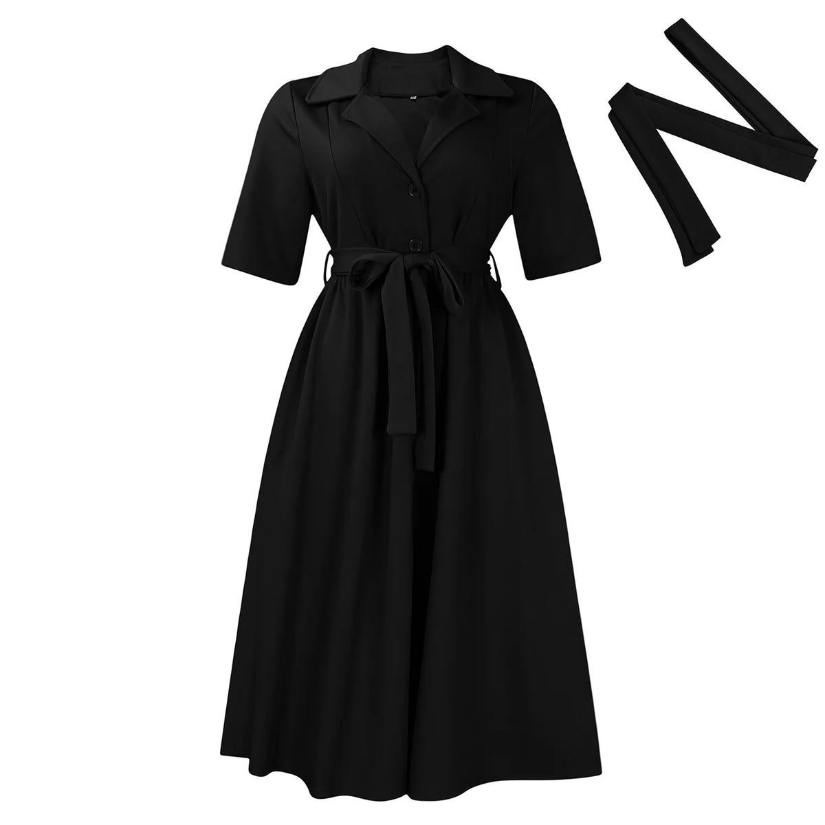 Women's plus Size Solid Color Summer Fashion Dress Short-Sleeved Suit Collar Strap Design 2024