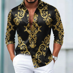 Men's Long Sleeve 3D Shirt, Vintage Floral  Graphic European Art Print, Modern Streetwear Style, 2025 Autumn Winter Casual Top