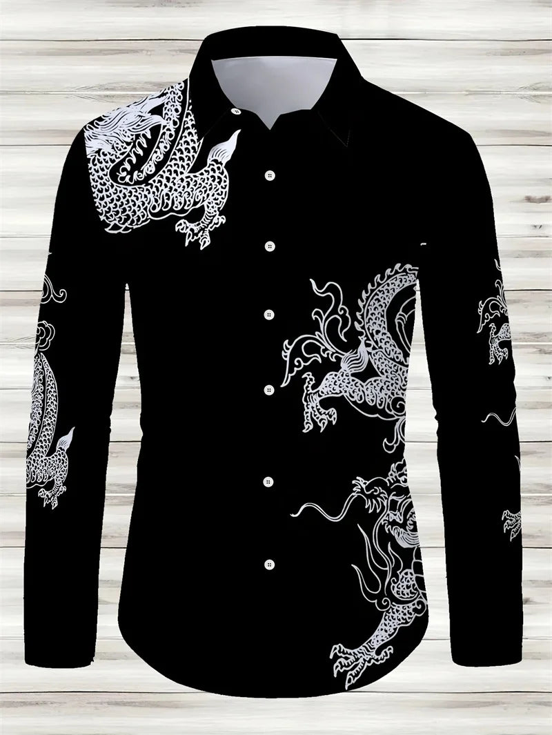 Men's 2025 formal shirt by Showlu Fashion Store, long sleeve button-up shirt with lapel, stylish streetwear fashion design.