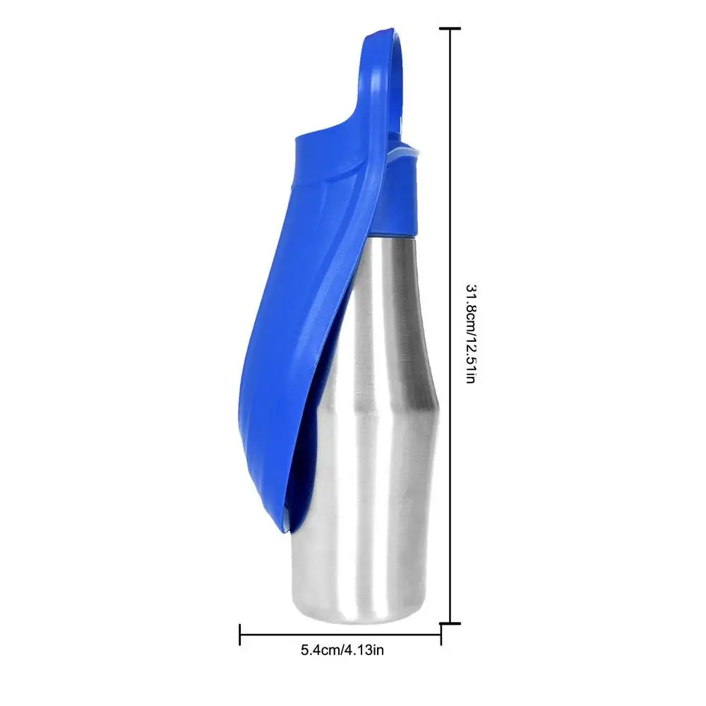 Showlu 750ml stainless steel pet travel water bottle with cup for dogs and cats, portable hydration bottle for pets.