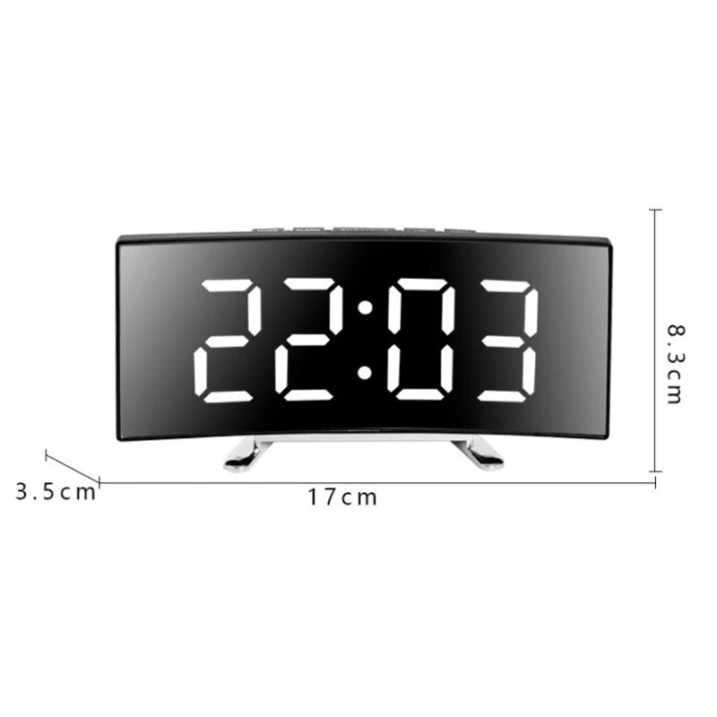 Showlu Smart LED digital alarm clock with USB display and mirror finish, showing time and alarm settings.