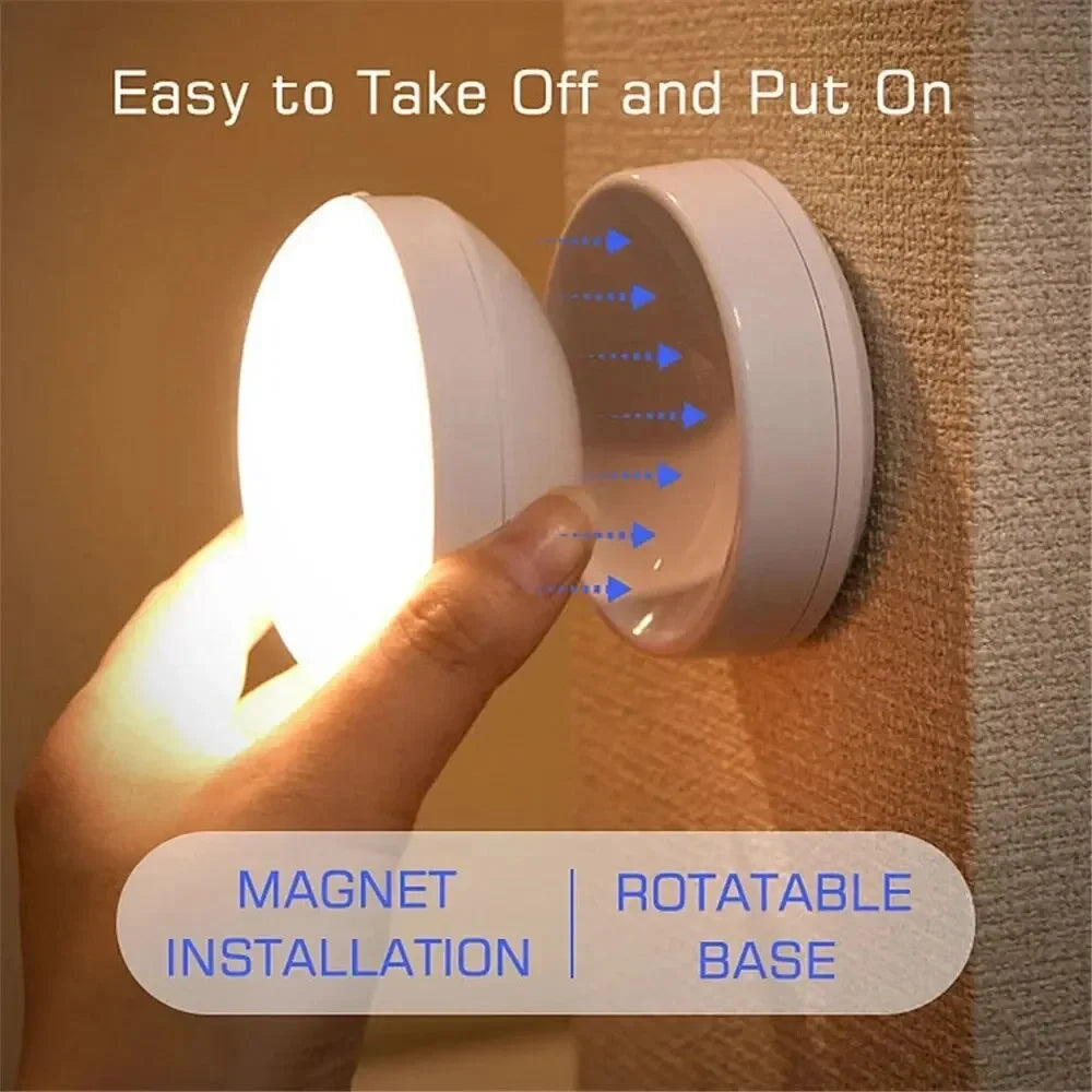 Showlu Smart General 360° motion sensor night light illuminating a dark hallway with adjustable brightness and sleek design
