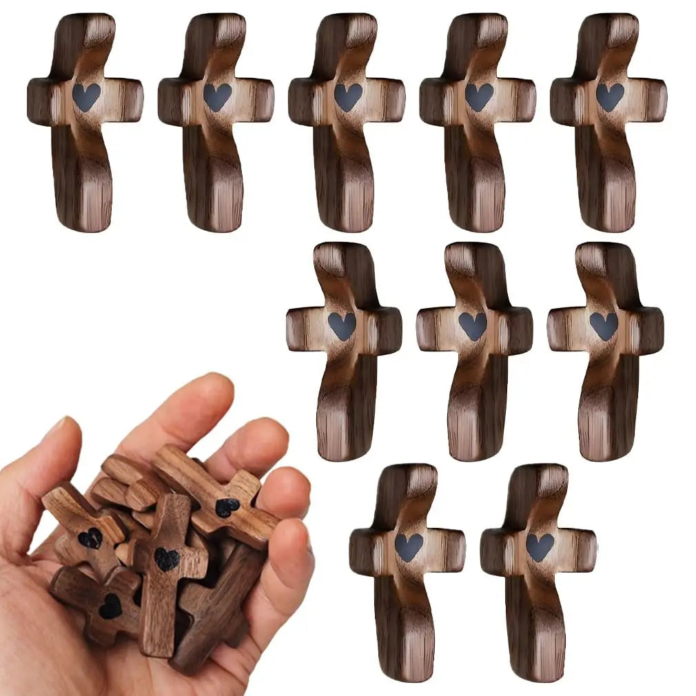 Wooden Pocket Cross by Showlu Fashion Store, a fingertip stress relief heart-shaped wooden gift for relaxation and heartwarming decor.