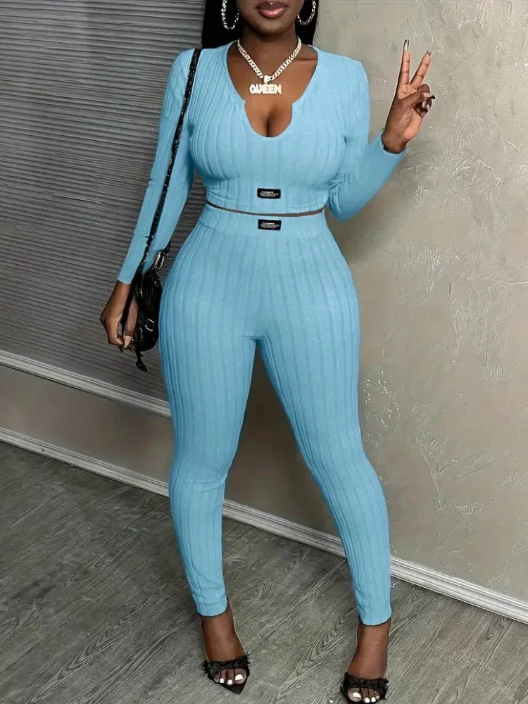Women's 2-piece autumn winter matching set with top and pants, stylish outfits from Showlu Fashion.