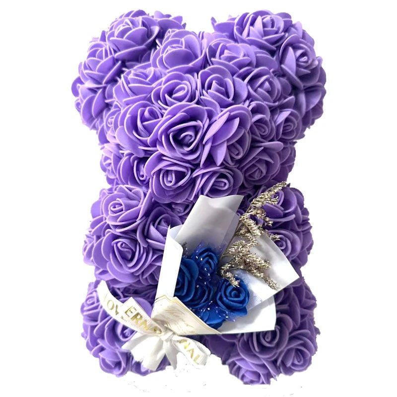 Artificial rose bear from Showlu Fashion, 25cm foam flower gift with a decorative box, featuring pink roses and a plush bear.