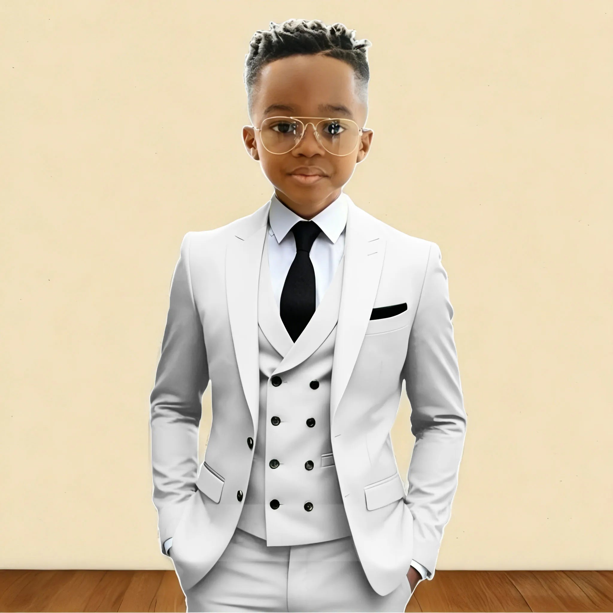 Mint Green 3 Pieces Flower Boy's Slim Fit Formal Suit Set for Wedding Prom Dinner Party Kids Uniform Tuxedos Blazer Vest Pants