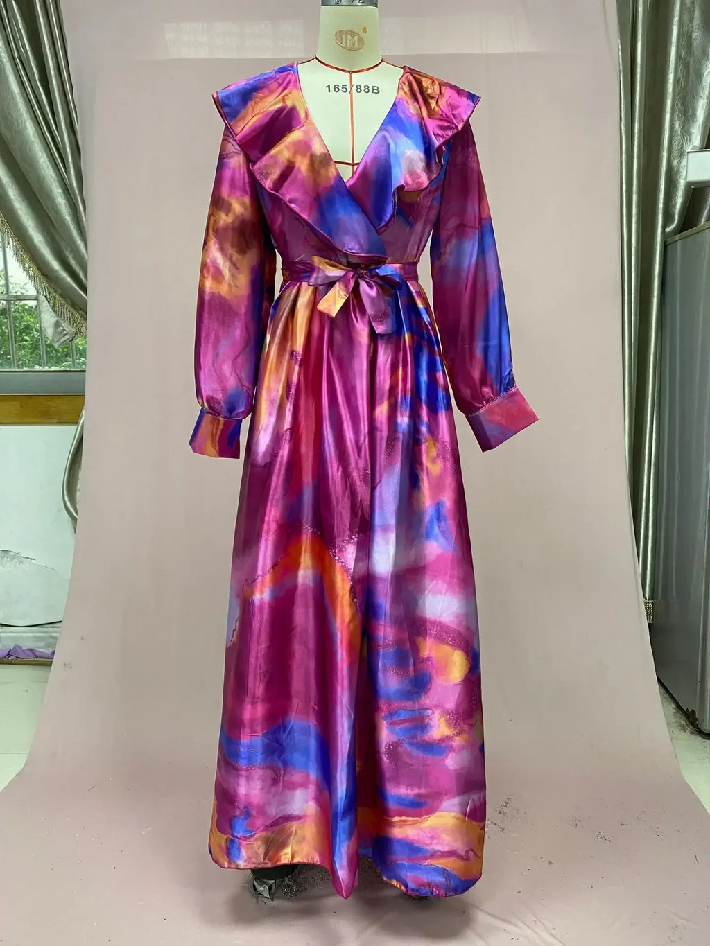SHOWLU FASHION women's print A-line dress with long sleeves, suitable for office wear and casual outings.