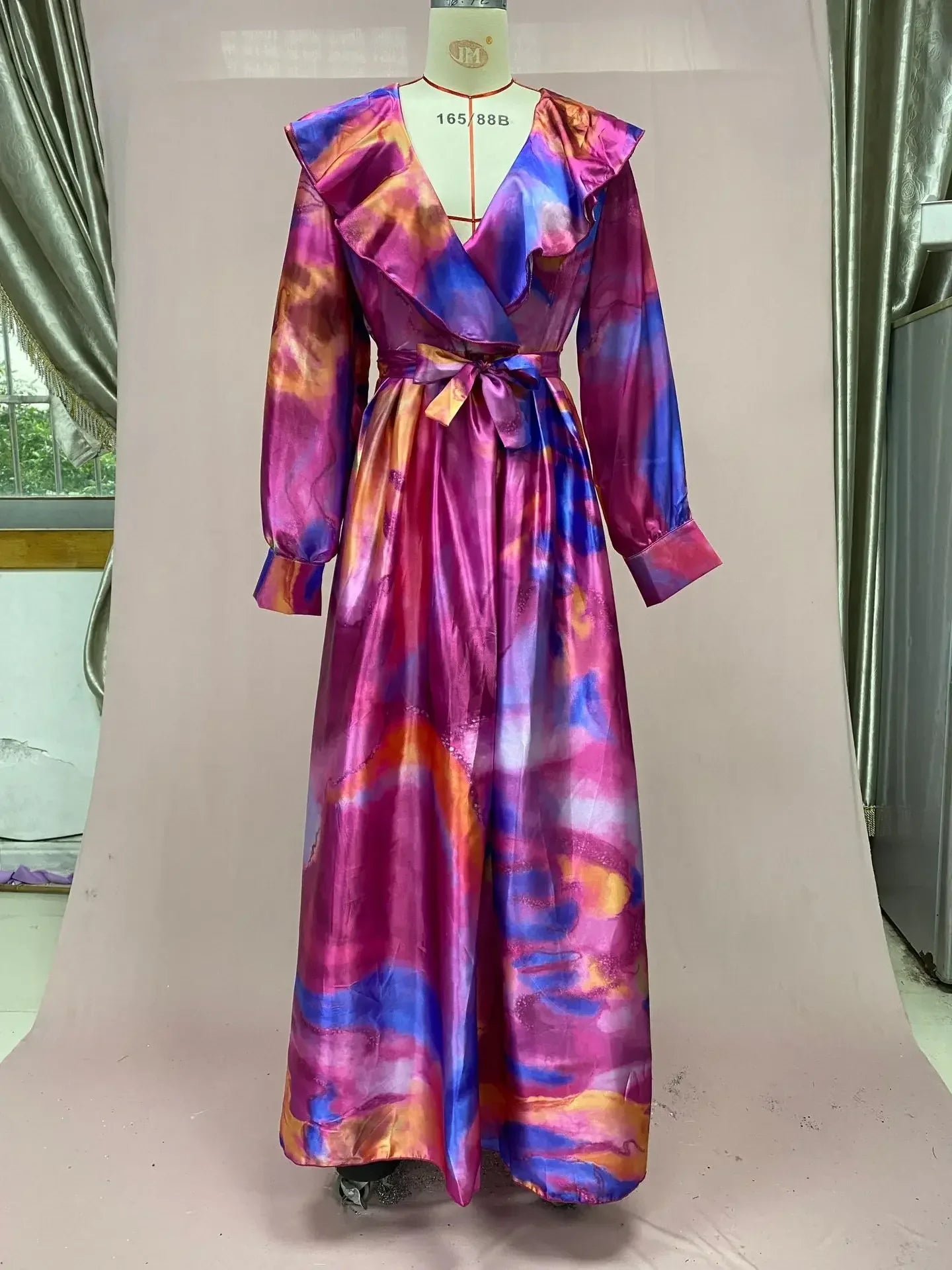 SHOWLU FASHION women's print A-line dress with long sleeves, suitable for office wear and casual outings.