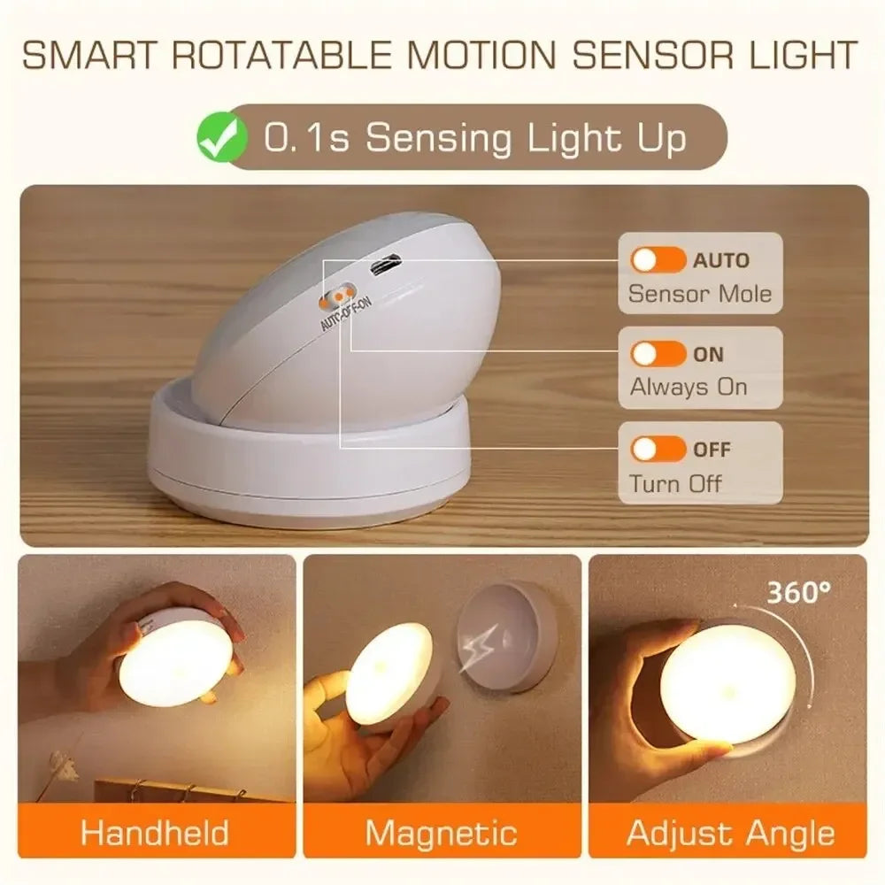 Showlu Smart 360° Motion Sensor Night Light illuminating a hallway with automatic detection, energy-efficient LED design.