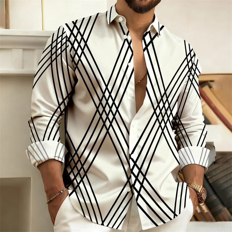 Men's plaid long-sleeved casual shirt from Showlu Fashion Store in sizes S-6XL, featuring a stylish, comfortable fabric.