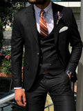 Dark blue SHOWLU men's 3-piece slim fit suit with cotton tuxedo style, featuring a tailored jacket, vest, and matching trousers.