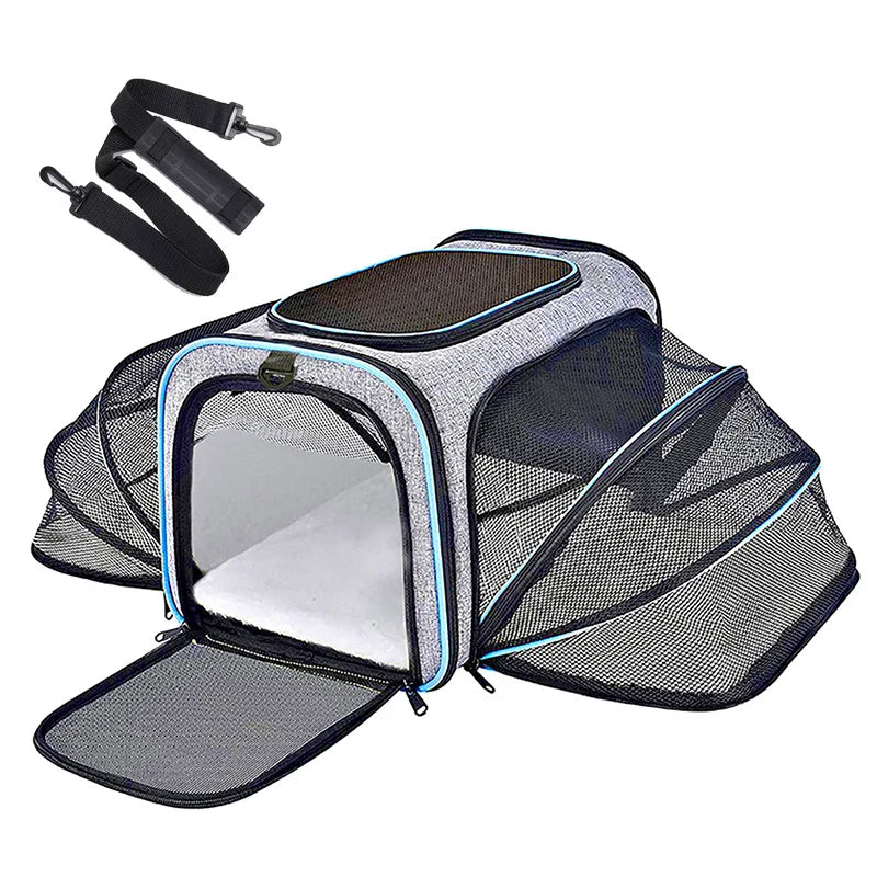 Foldable Showlu Fashion pet carrier bag for cats, portable travel bag with mesh sides and handle for easy transport.