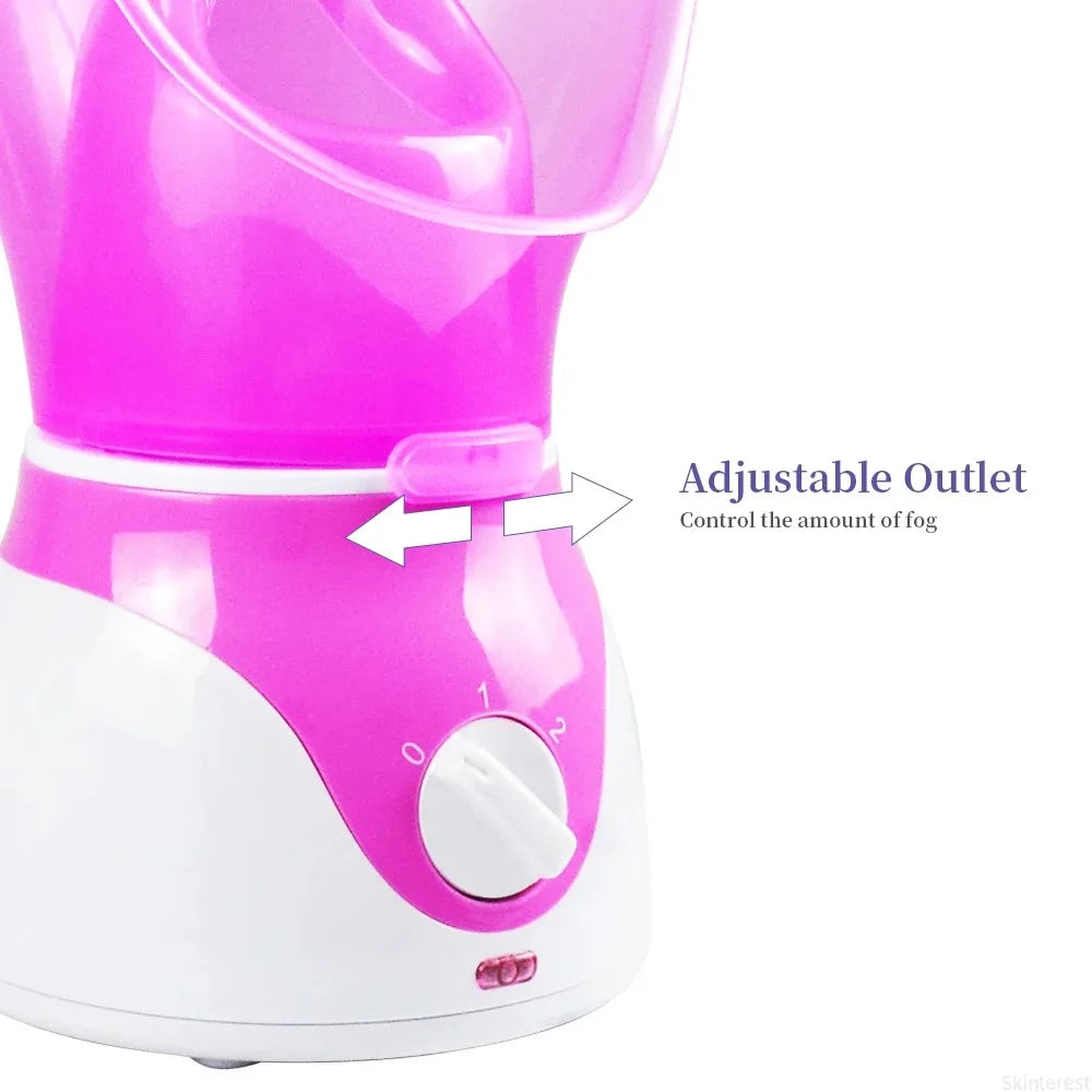 Showlu Smart Facial Steamer with hot and cold spray for moisturizing and skin refreshing, shown with steam vapor and sleek design.