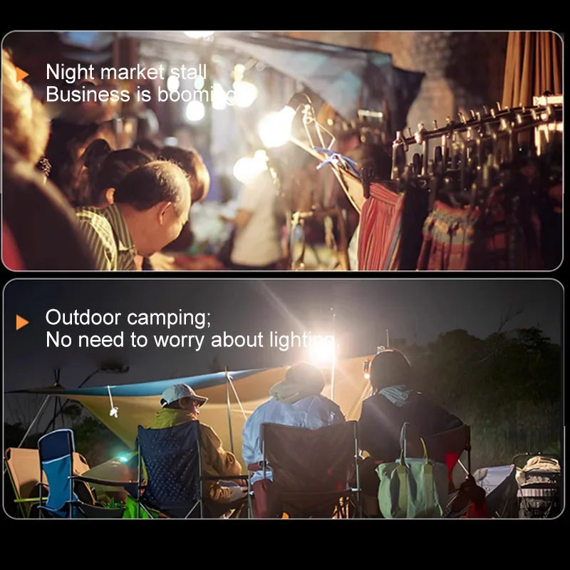 Showlu Smart General portable LED camping lantern with solar recharge, multi-mode lighting, compact design for outdoor camping.